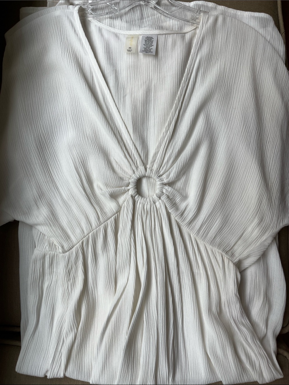 White V-Neck Ring Cover-up Midi Dress XS - Picture 3 of 7